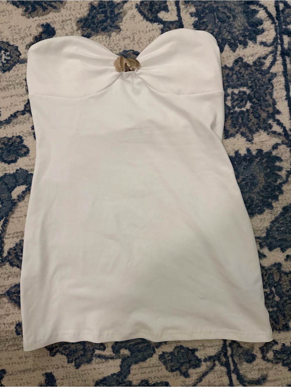 SHEIN White Strapless Mini Dress with Gold Accent